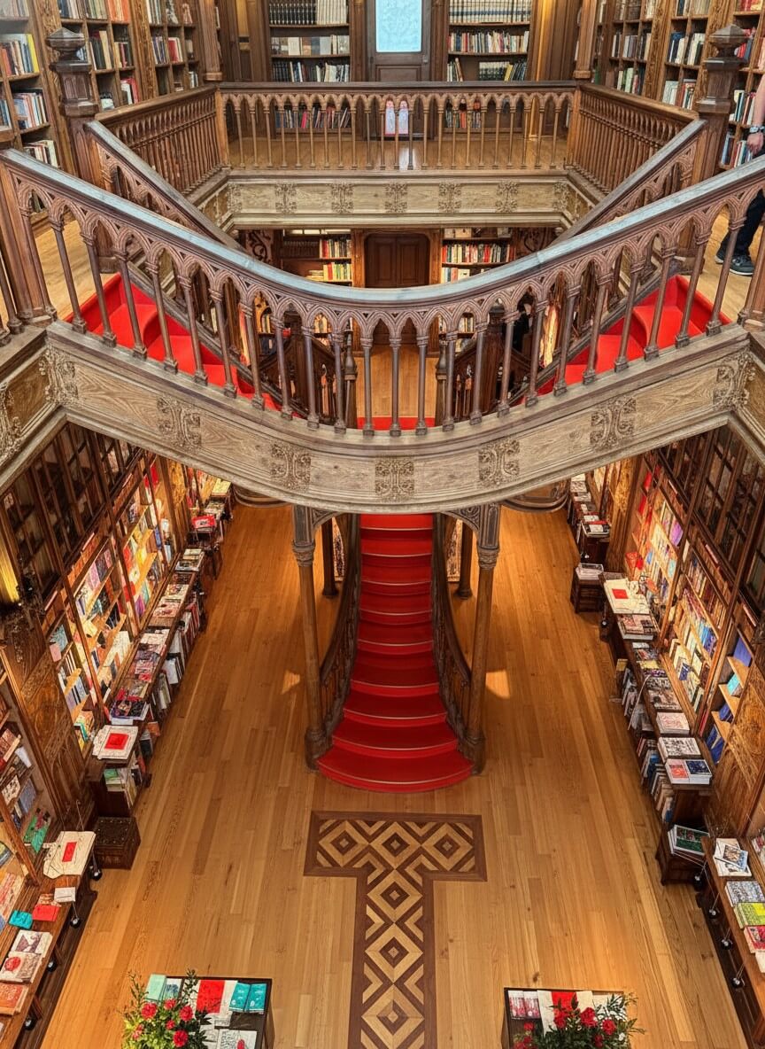 Sala principale della Libreria Lello vista dall'alto