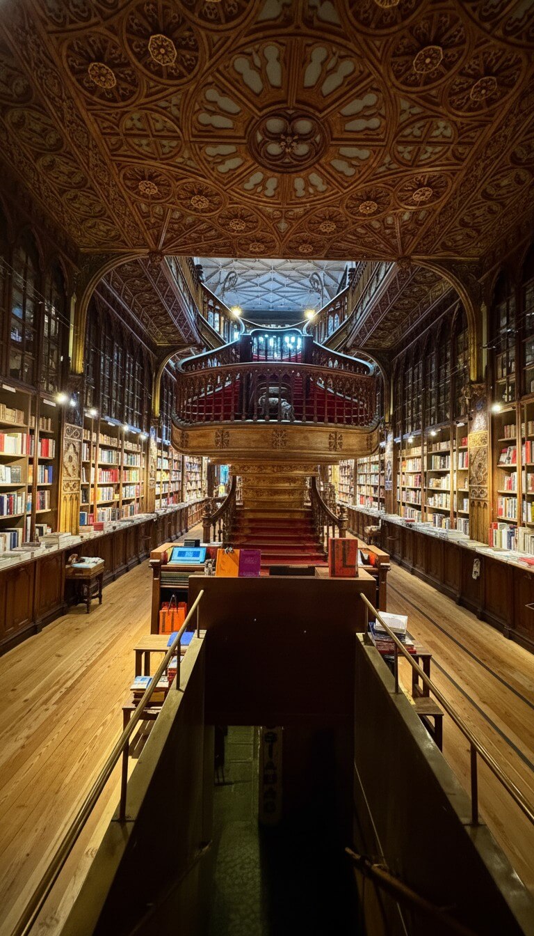 Biglietti Libreria Lello - vista del primo piano e scala rossa
